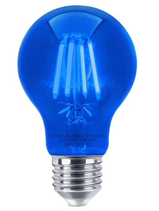 6W LED BLUE Light Bulb E27 Screw Cap Glass A60 - Energy Light Bulbs - Free delivery on all orders