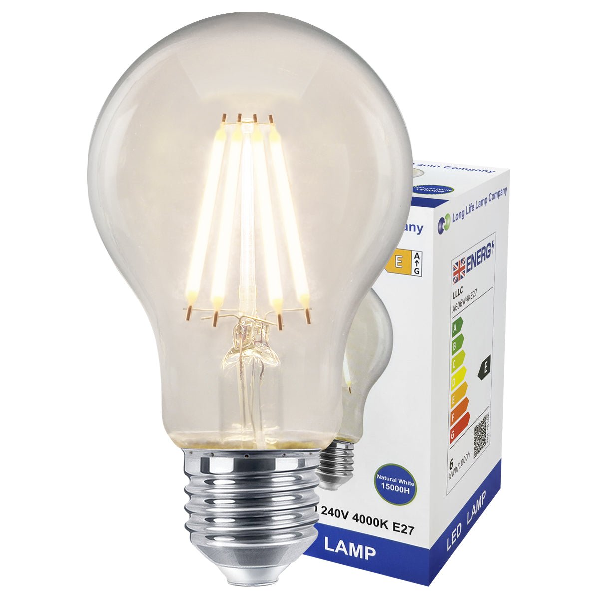 6W LED Filament A60 Light Bulb 4000k E27 Clear Glass 2 or 4 or 6 or 10 Pack