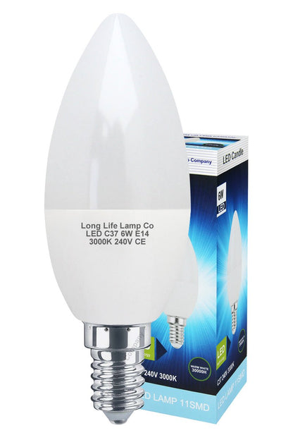 6W LED Frosted Candle B22 or E14 Equivalent 50W Warm White 3000K - Energy Light Bulbs - Free delivery on all orders