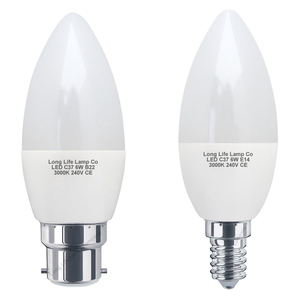 6W LED Frosted Candle B22 or E14 Equivalent 50W Warm White 3000K - Energy Light Bulbs - Free delivery on all orders