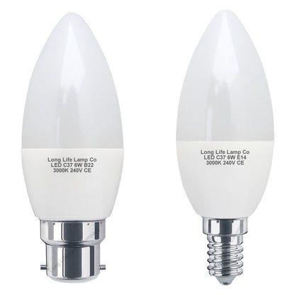 6W LED Frosted Candle B22 or E14 Equivalent 50W Warm White 3000K - Energy Light Bulbs - Free delivery on all orders