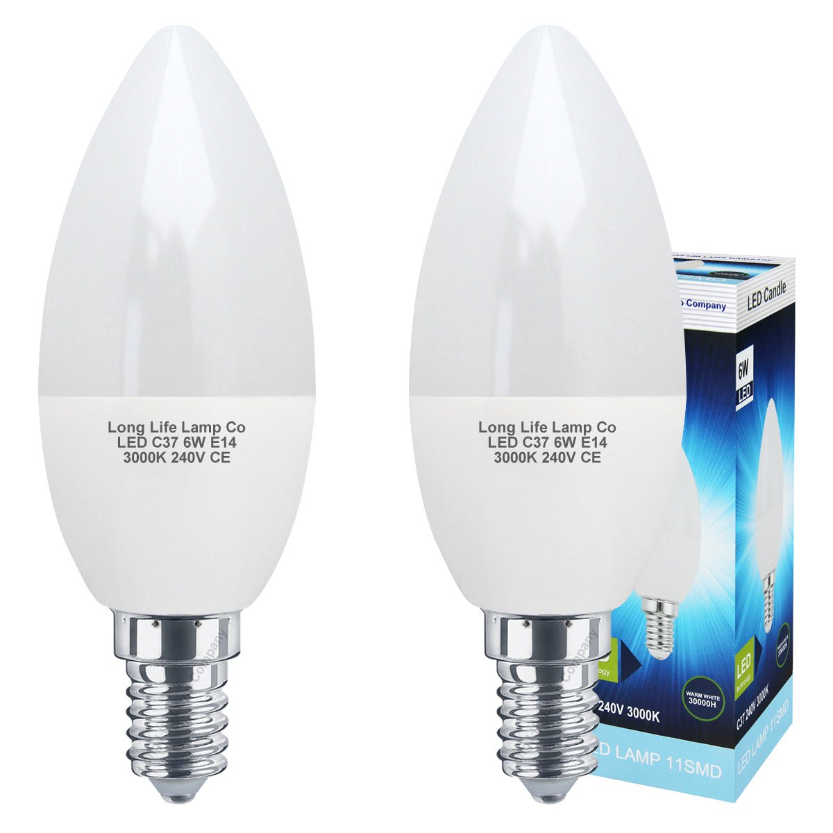 6W LED Frosted Candle B22 or E14 Equivalent 50W Warm White 3000K - Energy Light Bulbs - Free delivery on all orders