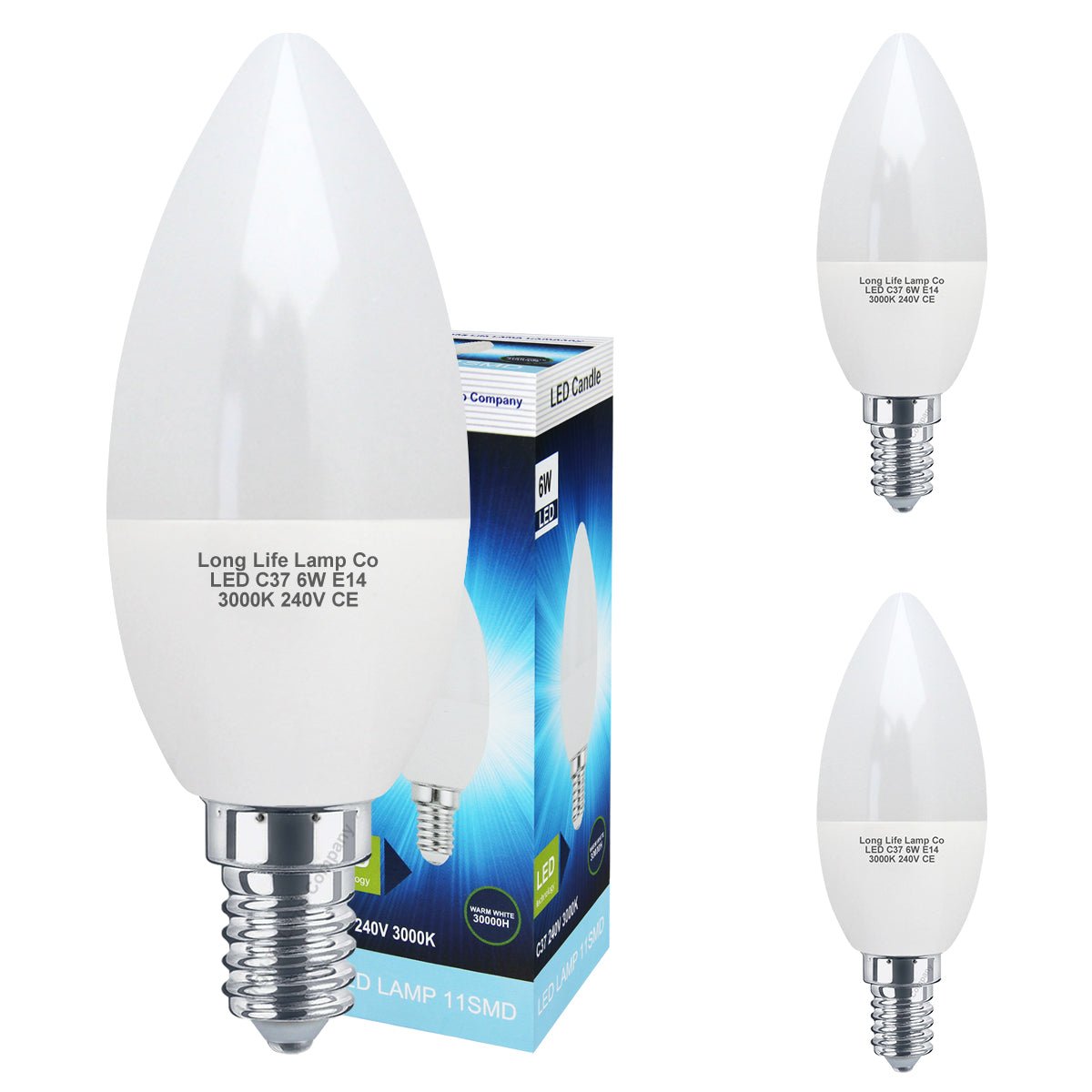 6W LED Frosted Candle B22 or E14 Equivalent 50W Warm White 3000K - Energy Light Bulbs - Free delivery on all orders