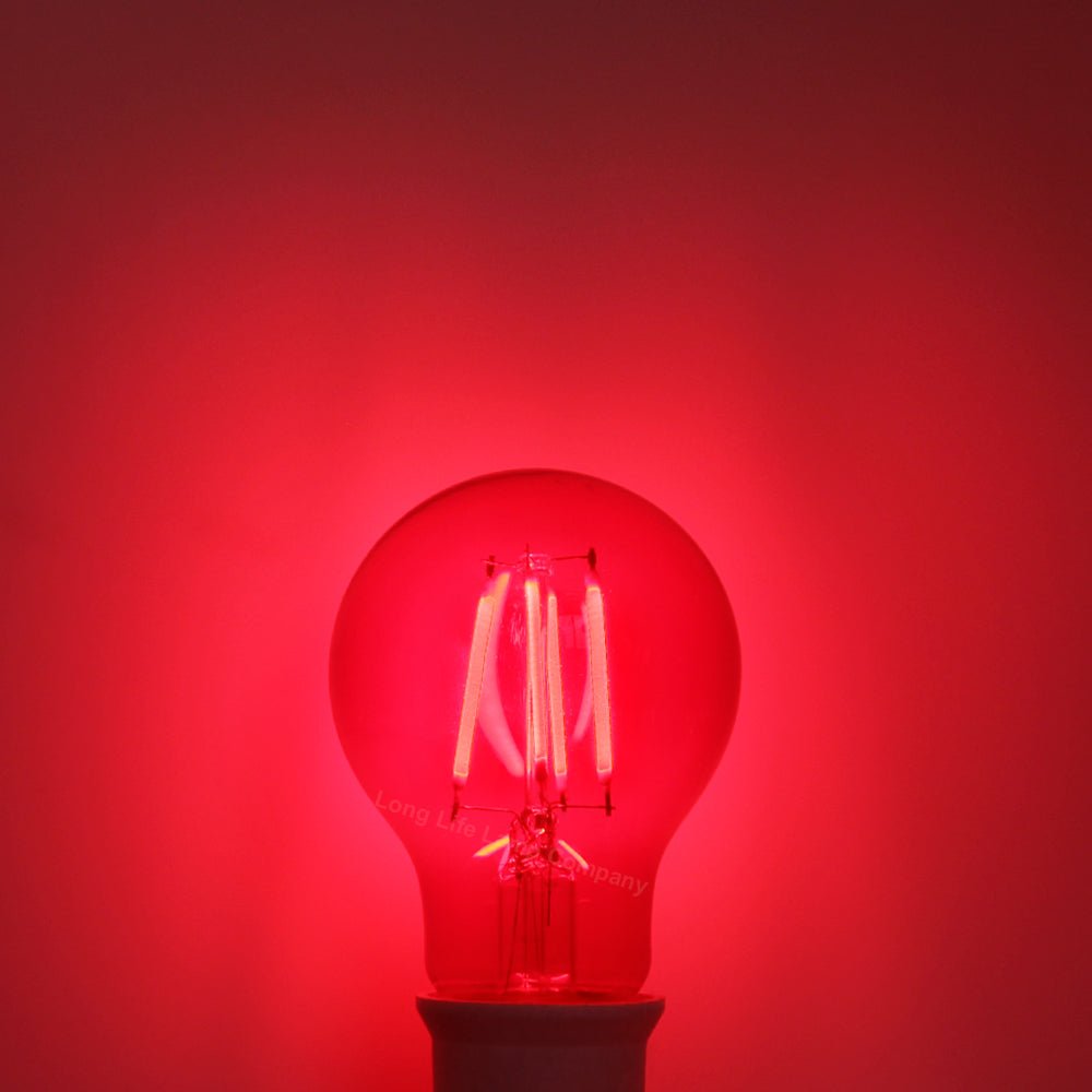 6W LED RED Light Bulb B22 Bayonet BC Glass A60 - Energy Light Bulbs - Free delivery on all orders