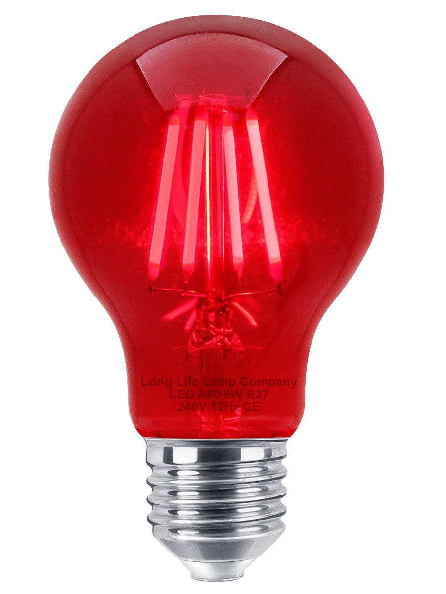 6W LED RED Light Bulb E27 Screw Cap Glass A60 - Energy Light Bulbs - Free delivery on all orders