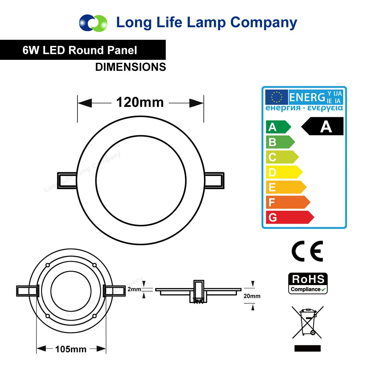 6w LED Round Recessed Ceiling Flat Panel Ultra Slim Warm White - Energy Light Bulbs - Free delivery on all orders