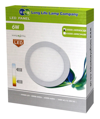 6w LED Round Recessed Ceiling Flat Panel Ultra Slim Warm White - Energy Light Bulbs - Free delivery on all orders