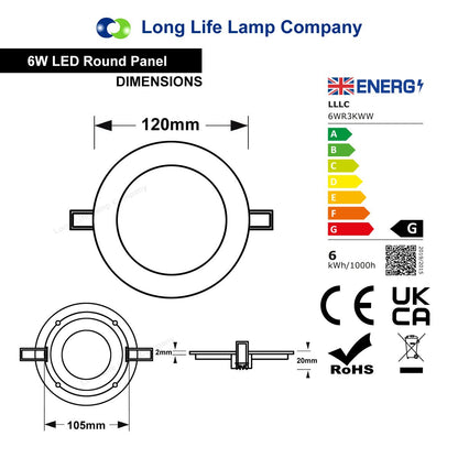 6w LED Round Recessed Ceiling Flat Panel Ultra Slim Warm White - Free delivery on all orders