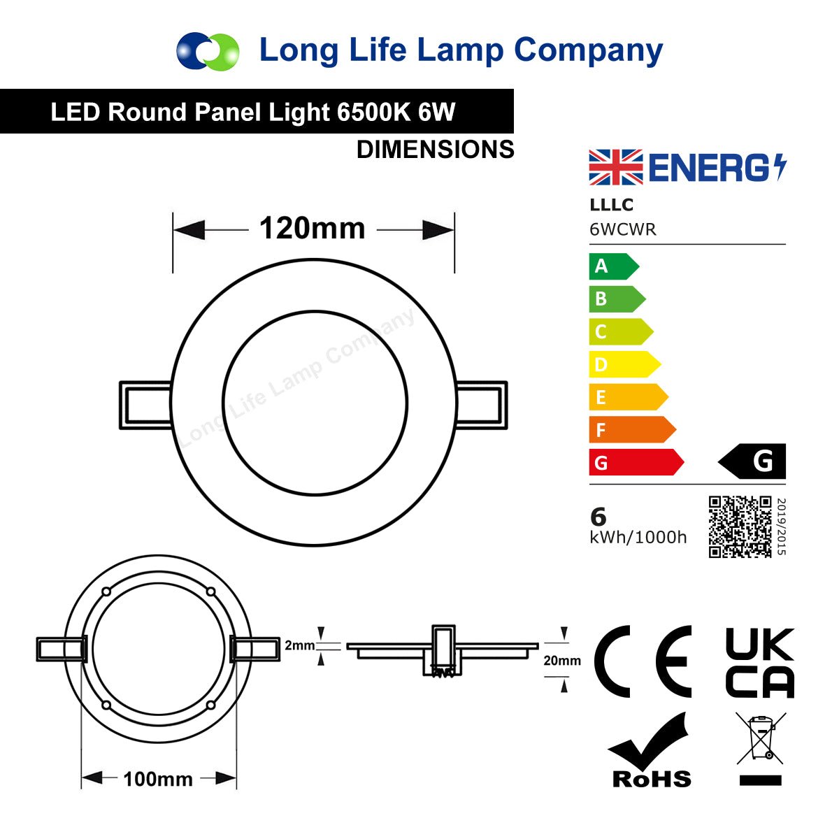 6w LED Round Recessed Ceiling Panel Ultra slim 6500K - Energy Light Bulbs - Free delivery on all orders