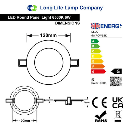 6w LED Round Recessed Ceiling Panel Ultra slim 6500K - Free delivery on all orders
