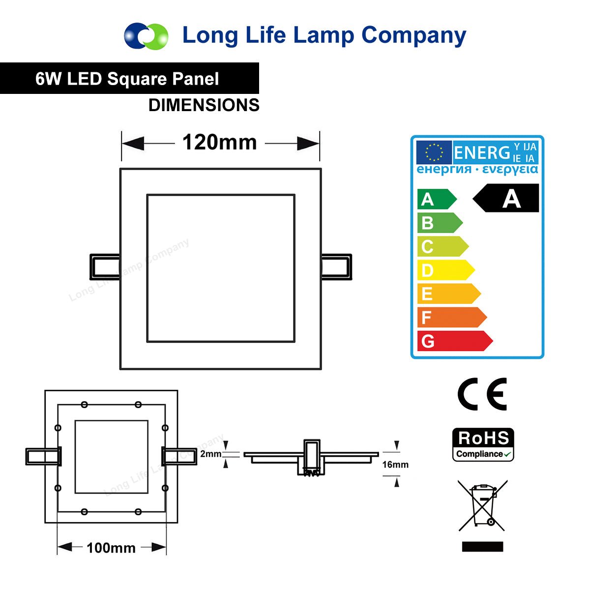 6w LED Square Recessed Ceiling Panel Cool White 6500k - Energy Light Bulbs - Free delivery on all orders