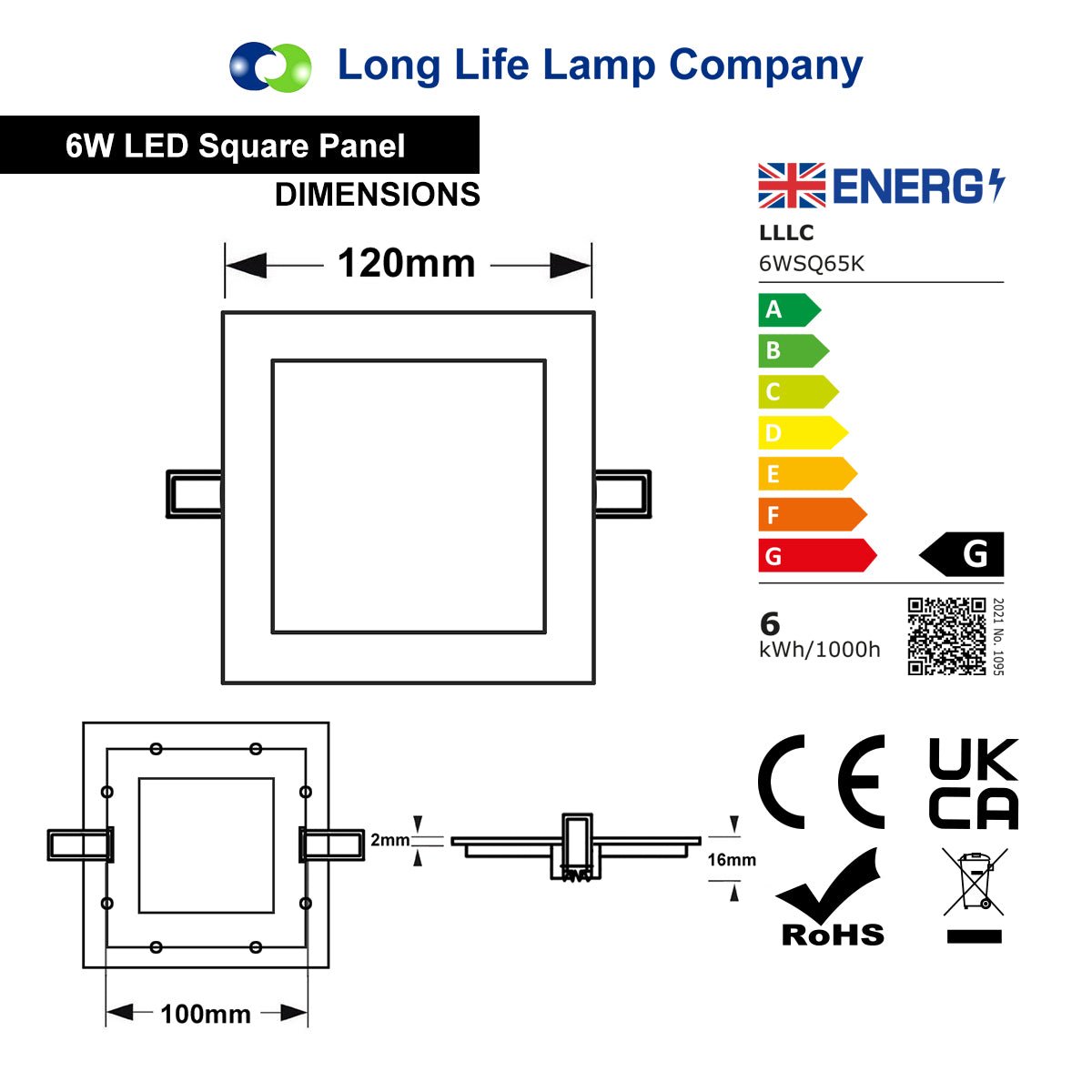 6w LED Square Recessed Ceiling Panel Cool White 6500k - Free delivery on all orders