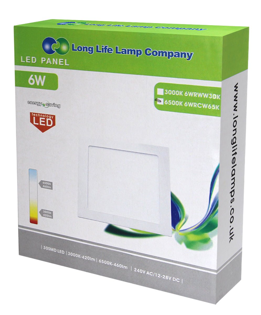 6w LED Square Recessed Ceiling Panel Cool White 6500k - Energy Light Bulbs - Free delivery on all orders