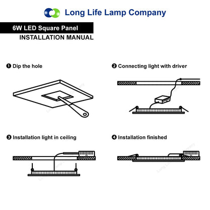 6w LED Square Recessed Ceiling Panel Cool White 6500k - Energy Light Bulbs - Free delivery on all orders