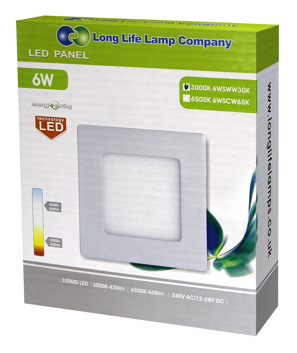 6w LED Square Recessed Ceiling Panel Warm White 3000K - Energy Light Bulbs - Free delivery on all orders
