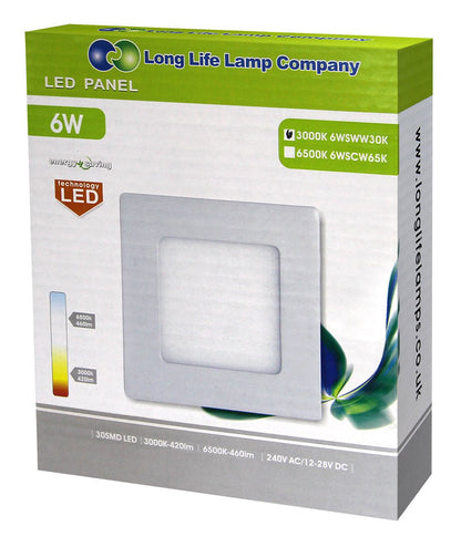 6w LED Square Recessed Ceiling Panel Warm White 3000K - Energy Light Bulbs - Free delivery on all orders