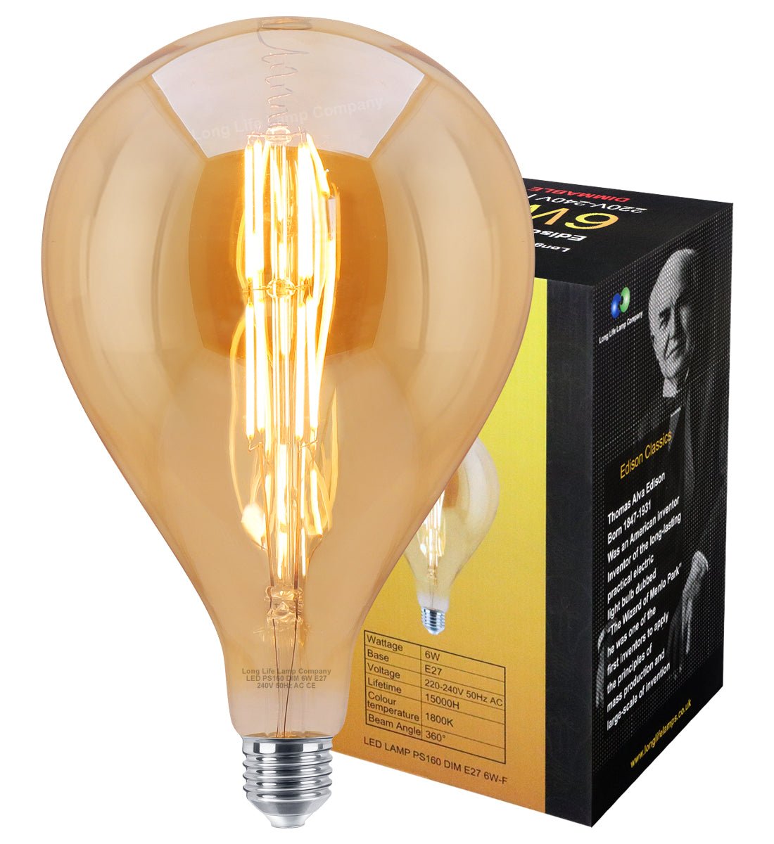 6W Pear Shape Antique Vintage LED E27 Smoked Glass Dimmable - Energy Light Bulbs - Free delivery on all orders