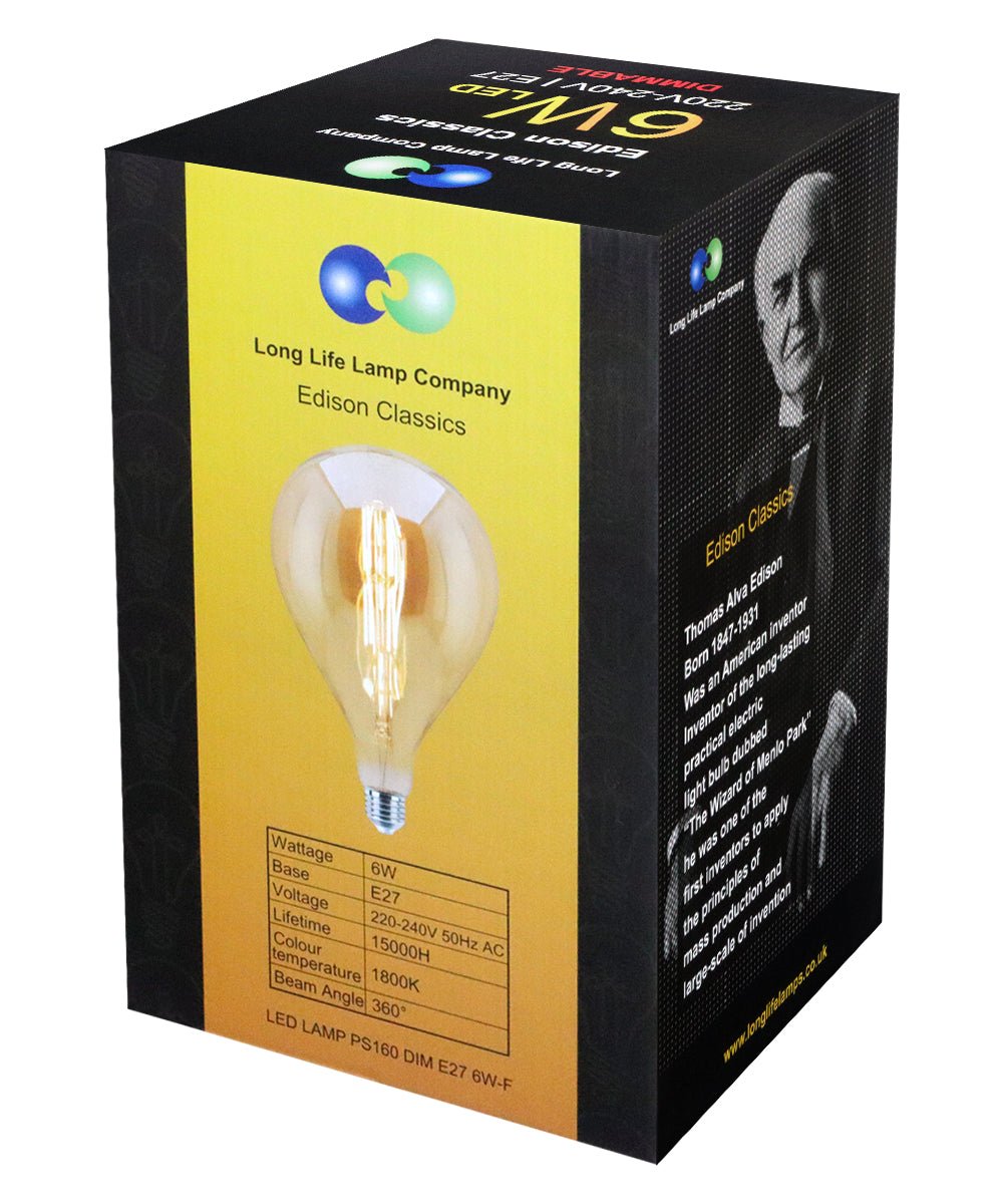 6W Pear Shape Antique Vintage LED E27 Smoked Glass Dimmable - Energy Light Bulbs - Free delivery on all orders