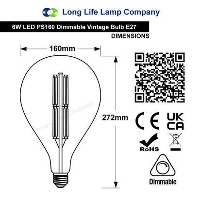 6W Pear Shape Antique Vintage LED E27 Smoked Glass Dimmable - Energy Light Bulbs - Free delivery on all orders