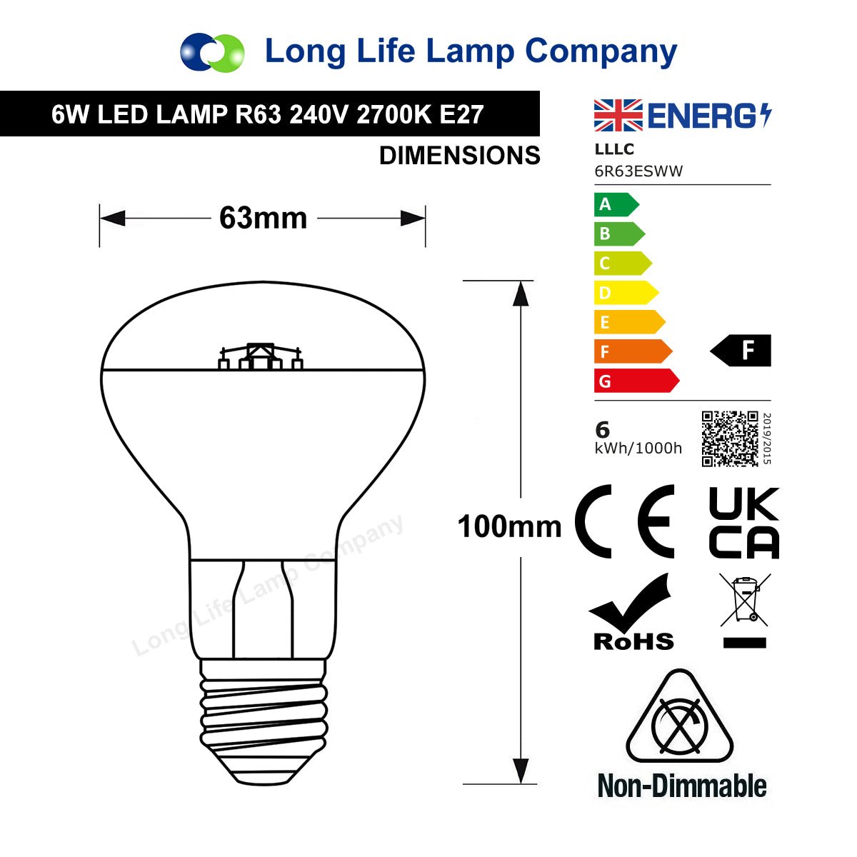 6W R63 LED Reflector Bulb E27 Warm White 2700K - Free delivery on all orders