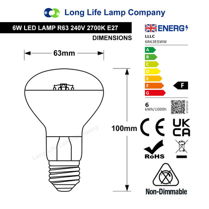 6W R63 LED Reflector Bulb E27 Warm White 2700K - Free delivery on all orders