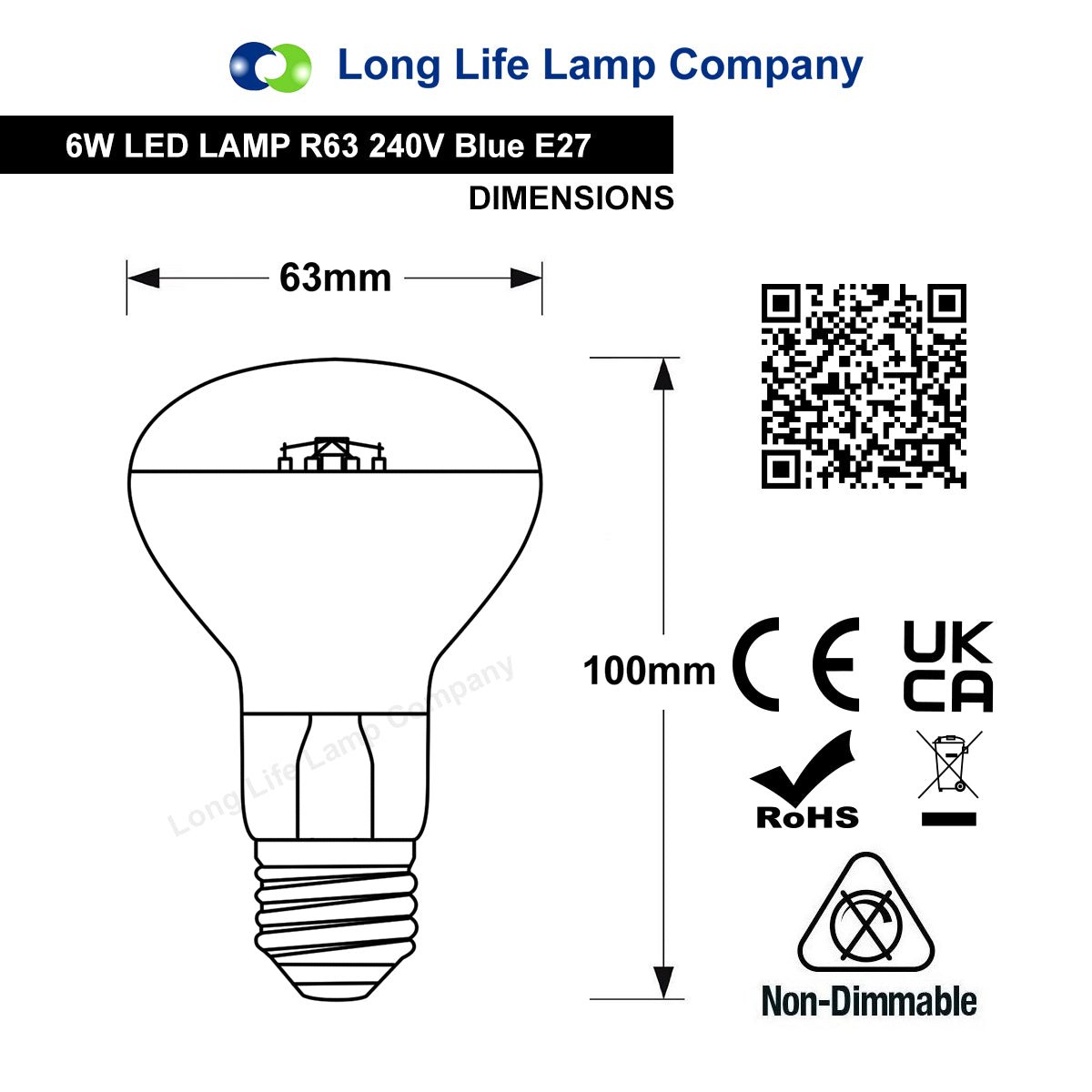 6w R63 LED Reflector Light Bulb E27 Blue Replacement For Halogen Spots - Free delivery on all orders