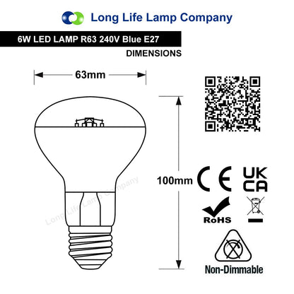 6w R63 LED Reflector Light Bulb E27 Blue Replacement For Halogen Spots - Free delivery on all orders