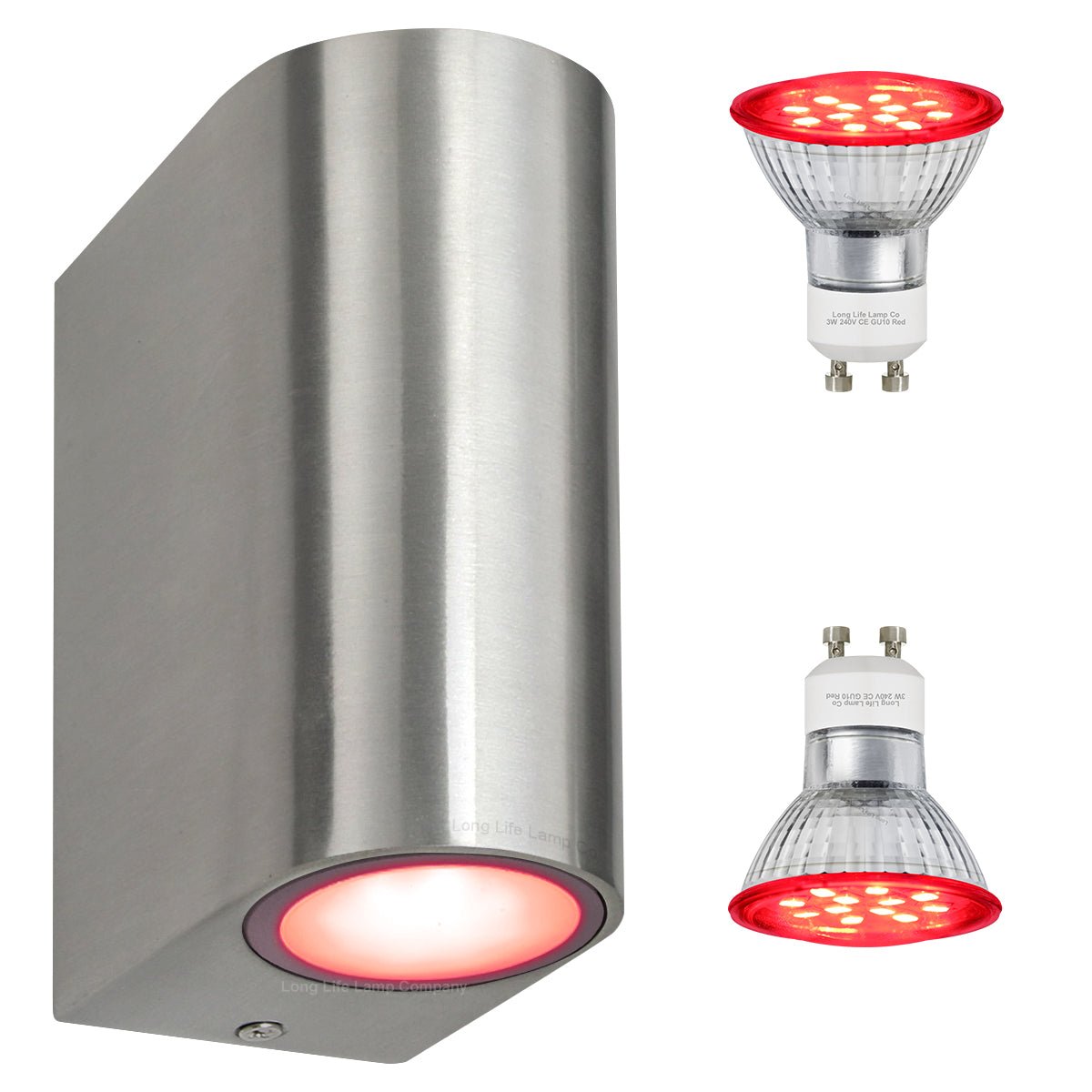 6w Red,Green, Blue Coloured Stainled Steel Wall Light - Energy Light Bulbs - Free delivery on all orders
