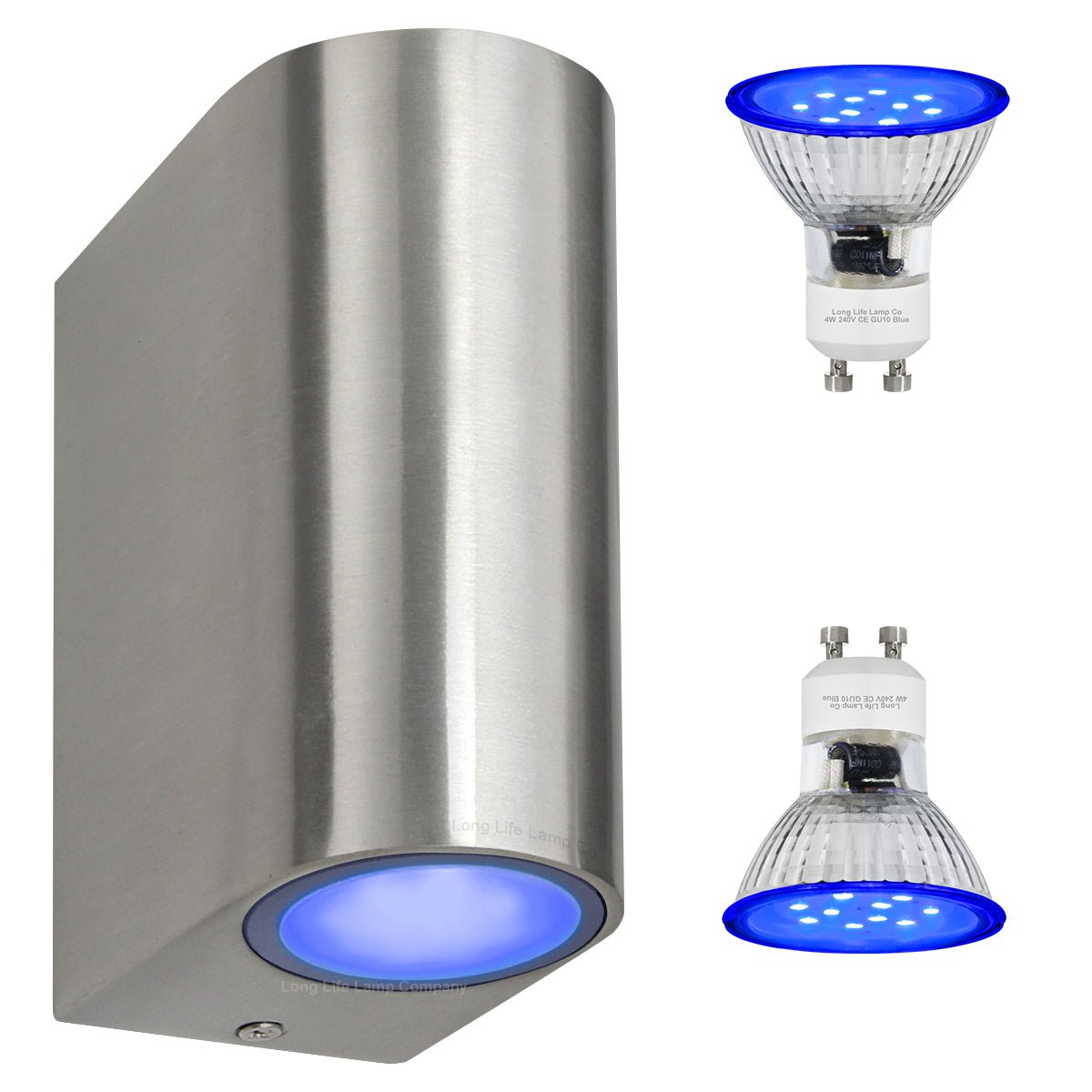 6w Red,Green, Blue Coloured Stainled Steel Wall Light - Energy Light Bulbs - Free delivery on all orders