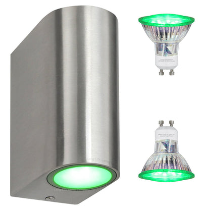6w Red,Green, Blue Coloured Stainled Steel Wall Light - Energy Light Bulbs - Free delivery on all orders