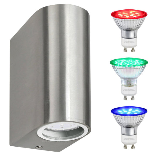 6w Red,Green, Blue Coloured Stainled Steel Wall Light - Energy Light Bulbs - Free delivery on all orders