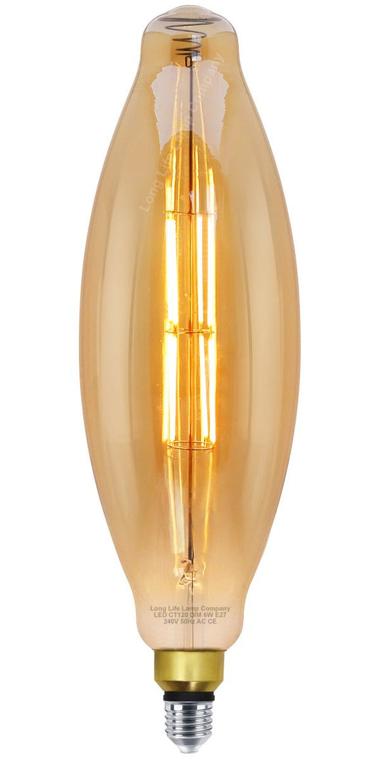 6w Tubular Antique Vintage LED Dimmable E27 Smoked Glass - Energy Light Bulbs - Free delivery on all orders