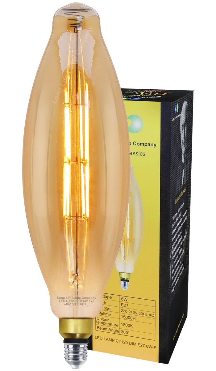 6w Tubular Antique Vintage LED Dimmable E27 Smoked Glass - Energy Light Bulbs - Free delivery on all orders