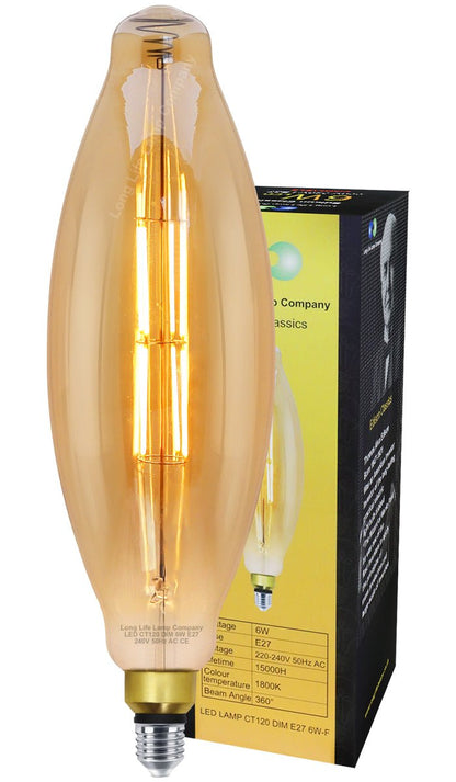 6w Tubular Antique Vintage LED Dimmable E27 Smoked Glass - Energy Light Bulbs - Free delivery on all orders