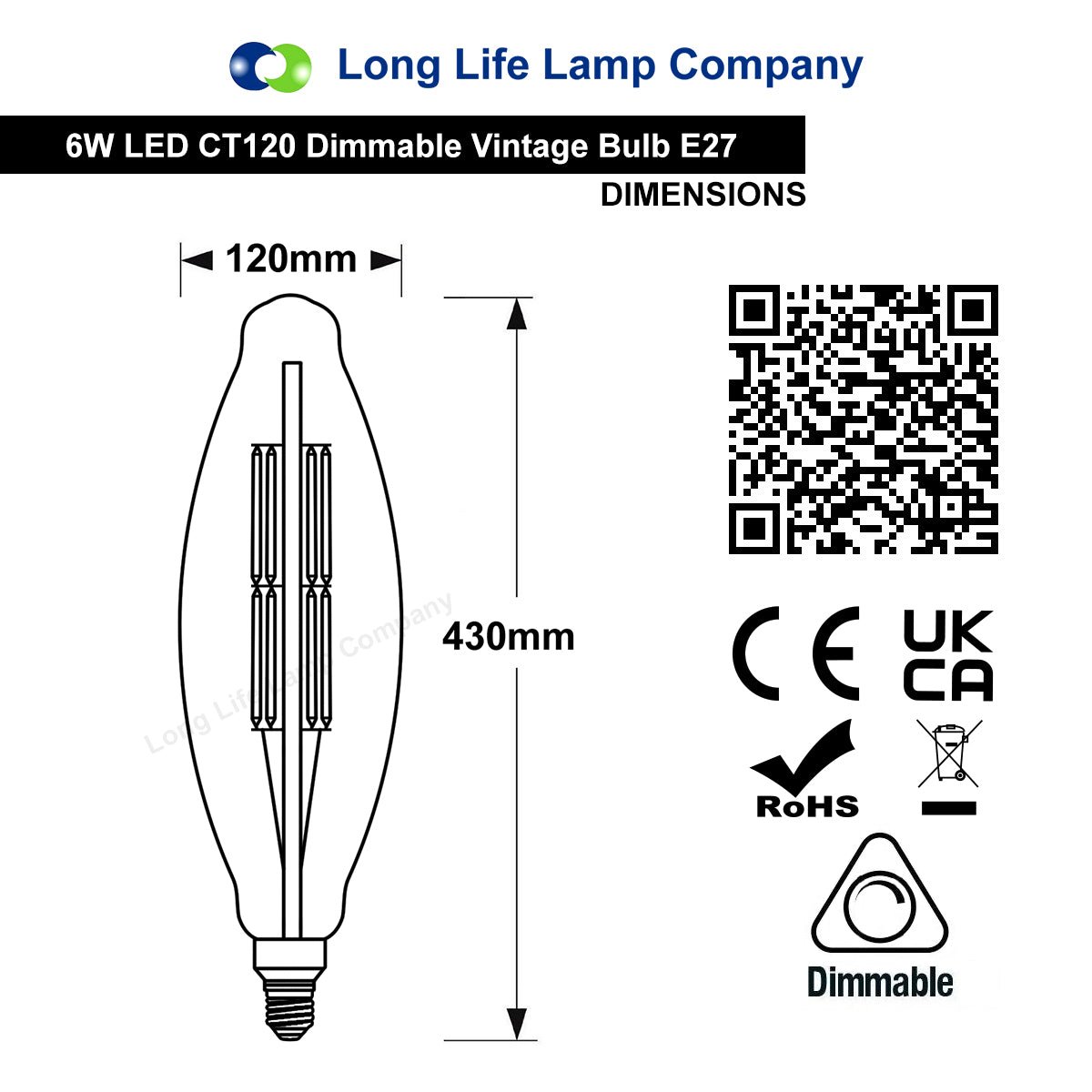 6w Tubular Antique Vintage LED Dimmable E27 Smoked Glass - Energy Light Bulbs - Free delivery on all orders