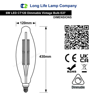 6w Tubular Antique Vintage LED Dimmable E27 Smoked Glass - Energy Light Bulbs - Free delivery on all orders