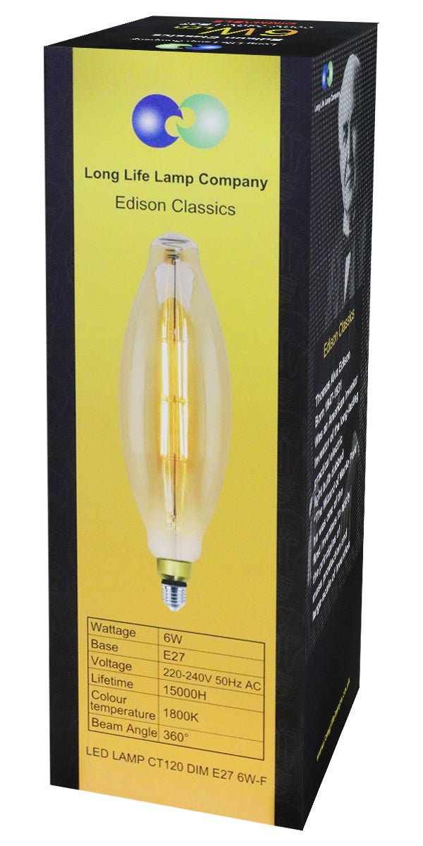 6w Tubular Antique Vintage LED Dimmable E27 Smoked Glass - Energy Light Bulbs - Free delivery on all orders