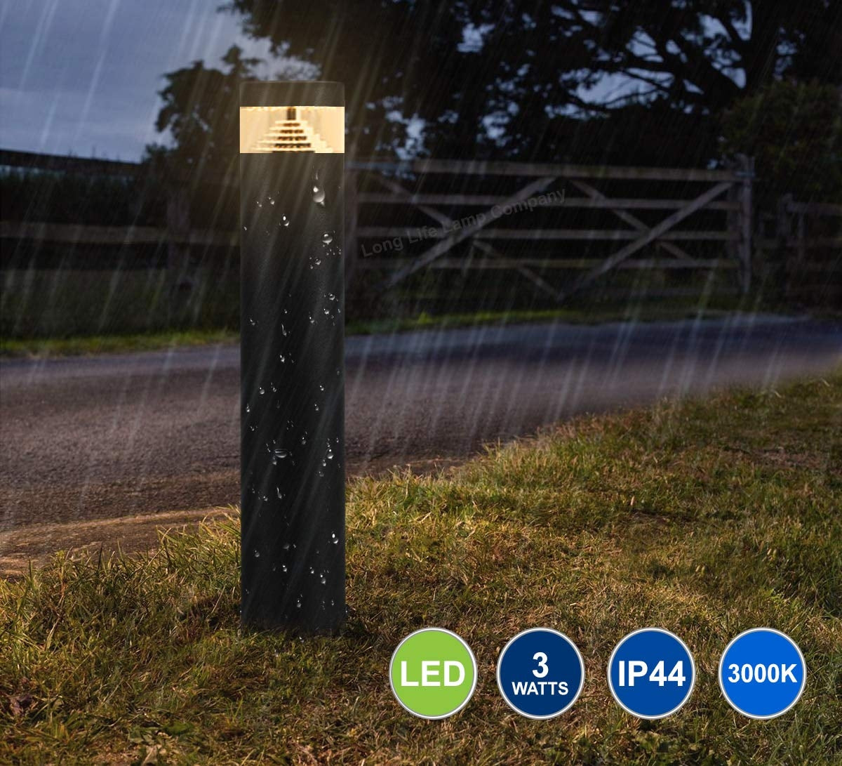 3w Black LED Bollard Post Ground Spike Light Warm White