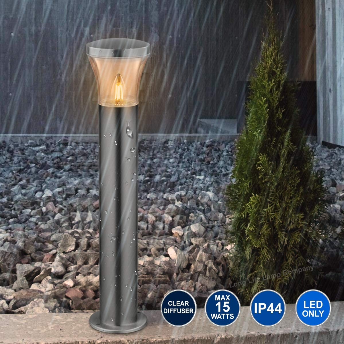 Modern LED Bollard Light Stainless ZLC310K with Warm White 5w E27 Clear Candle - Free delivery on all orders