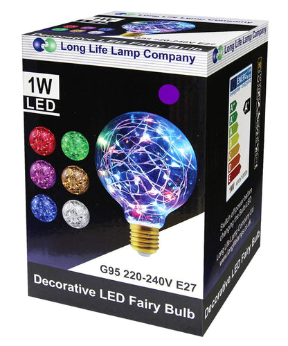 1w E27 LED Globe Decorative Light Bulb Purple G95 - Free delivery on all orders