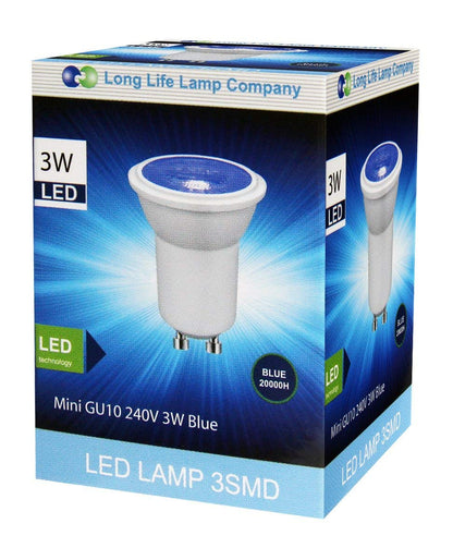 3w LED Mini GU10 Light Bulb Blue 35mm Halogen Replacement 240v