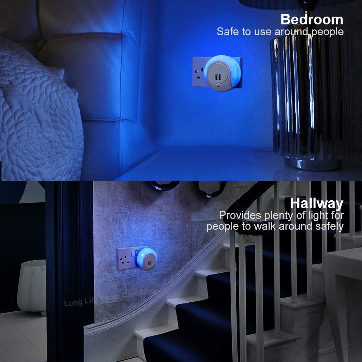 1w Blue LED Night Light 2 USB Ports Automatic Sensor Dusk To Dawn A78B - Free delivery on all orders