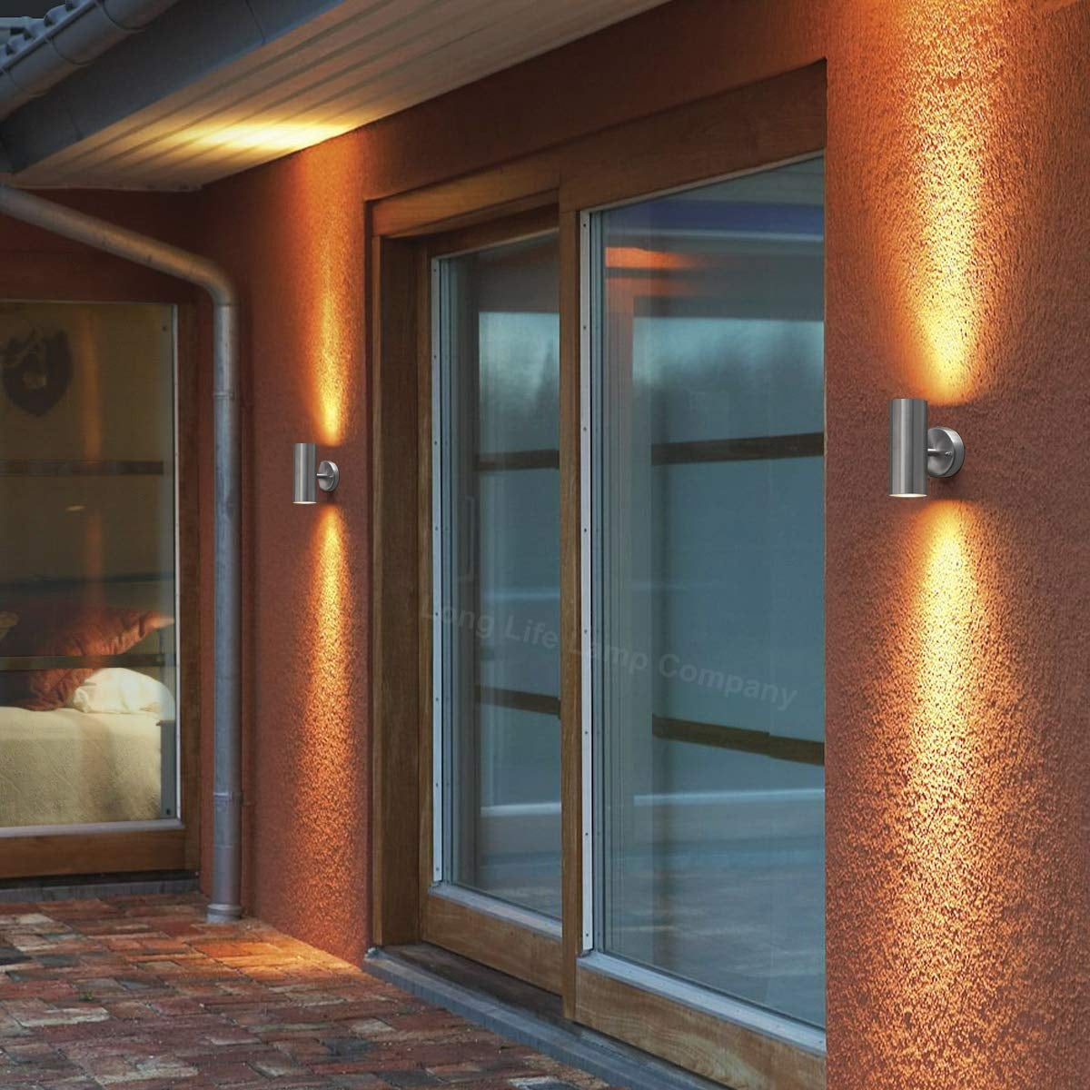 8W LED Double Outdoor Wall Light Stainless Steel Warm White