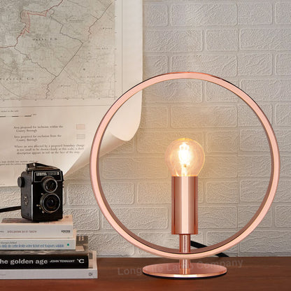 Modern Retro Polished Copper Table Lamp Ring Hoop Desk Lamp and Bedside Light