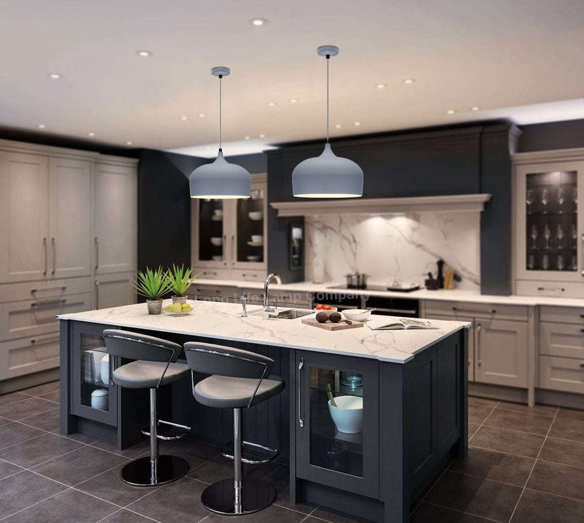 Modern Grey Pendant Light E27 60W Dome Shade - Free delivery on all orders