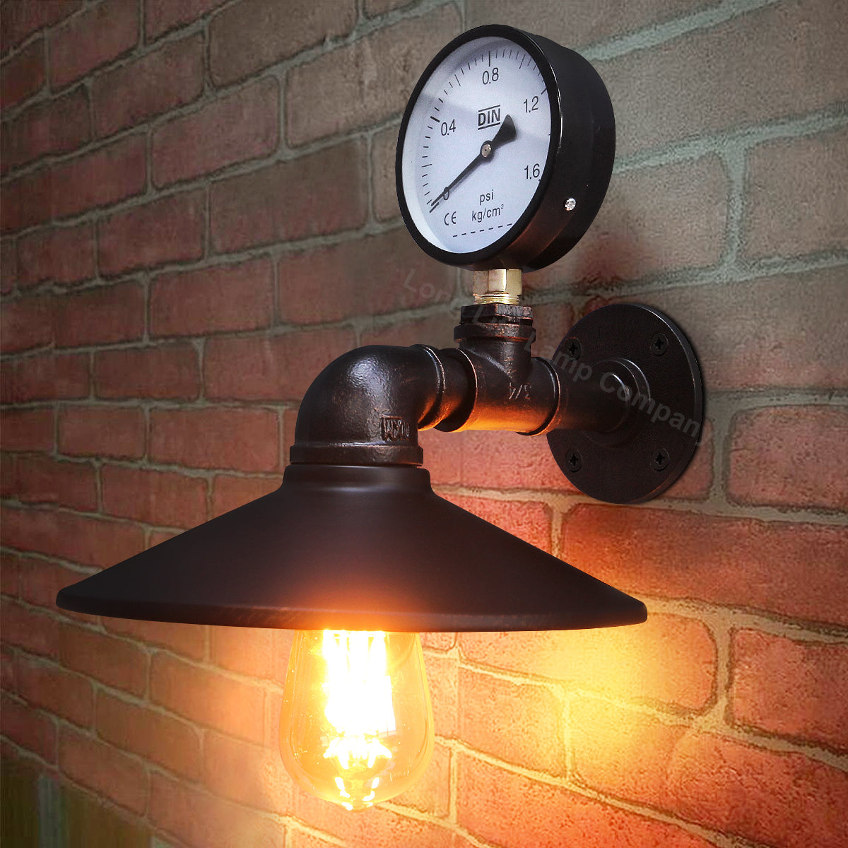 Industrial Water Pipe Wall Light with Pressure Gauge