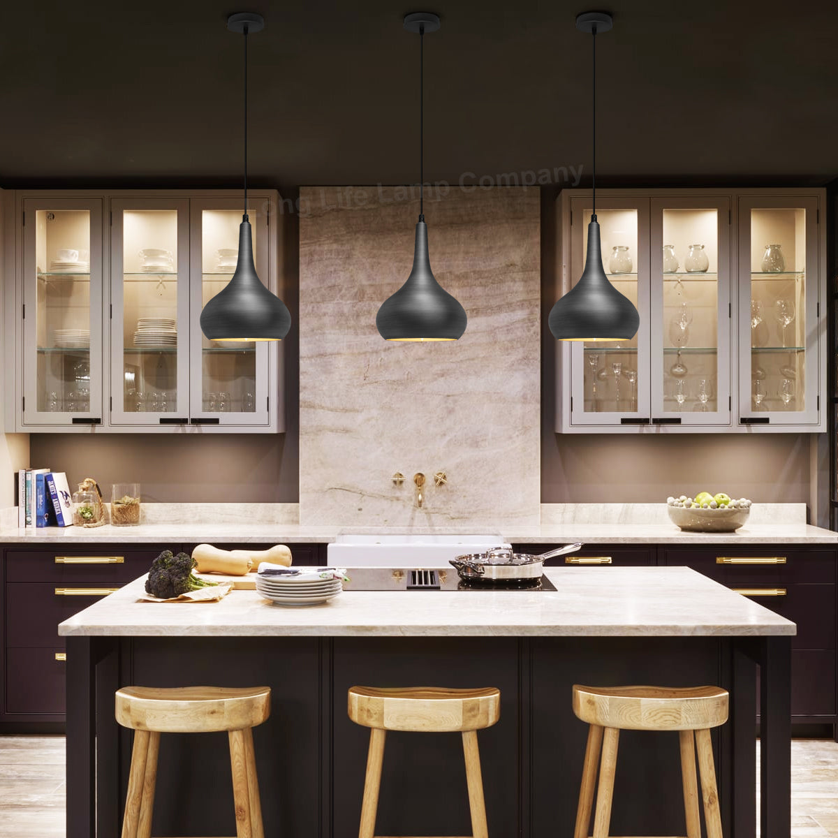 Grey Droplet Pendant Light E27 60W Pewter Metal Shade - Free delivery on all orders