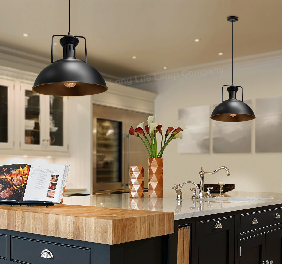 Industrial Old Factory Barn Pendant Light Large Dome Shade Black Metal M0151