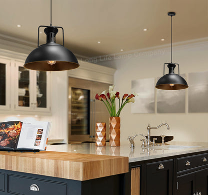Industrial Old Factory Barn Pendant Light Large Dome Shade Black Metal M0151