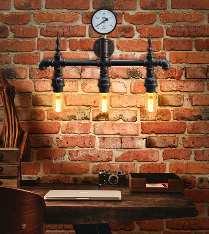 Vintage Rustic Industrial Water Pipe Wall Light with Gauge M0192P